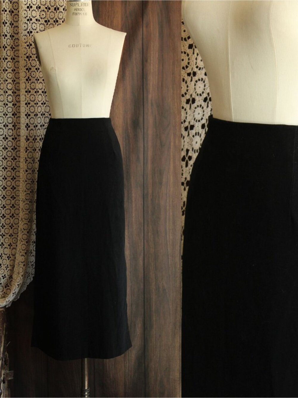 Vintage 1980s 1990s Pencil Skirt, Briggs Black Faux Suede, Size 10 - Picture 1 of 10